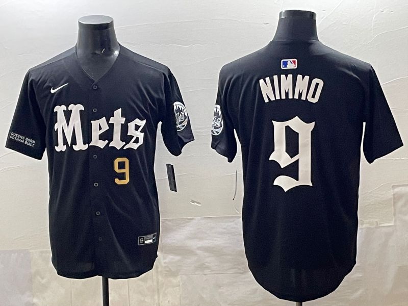 Men 2025 New York Mets 9 Nimmo Black Five generations Joint Name Nike MLB Jersey style 7